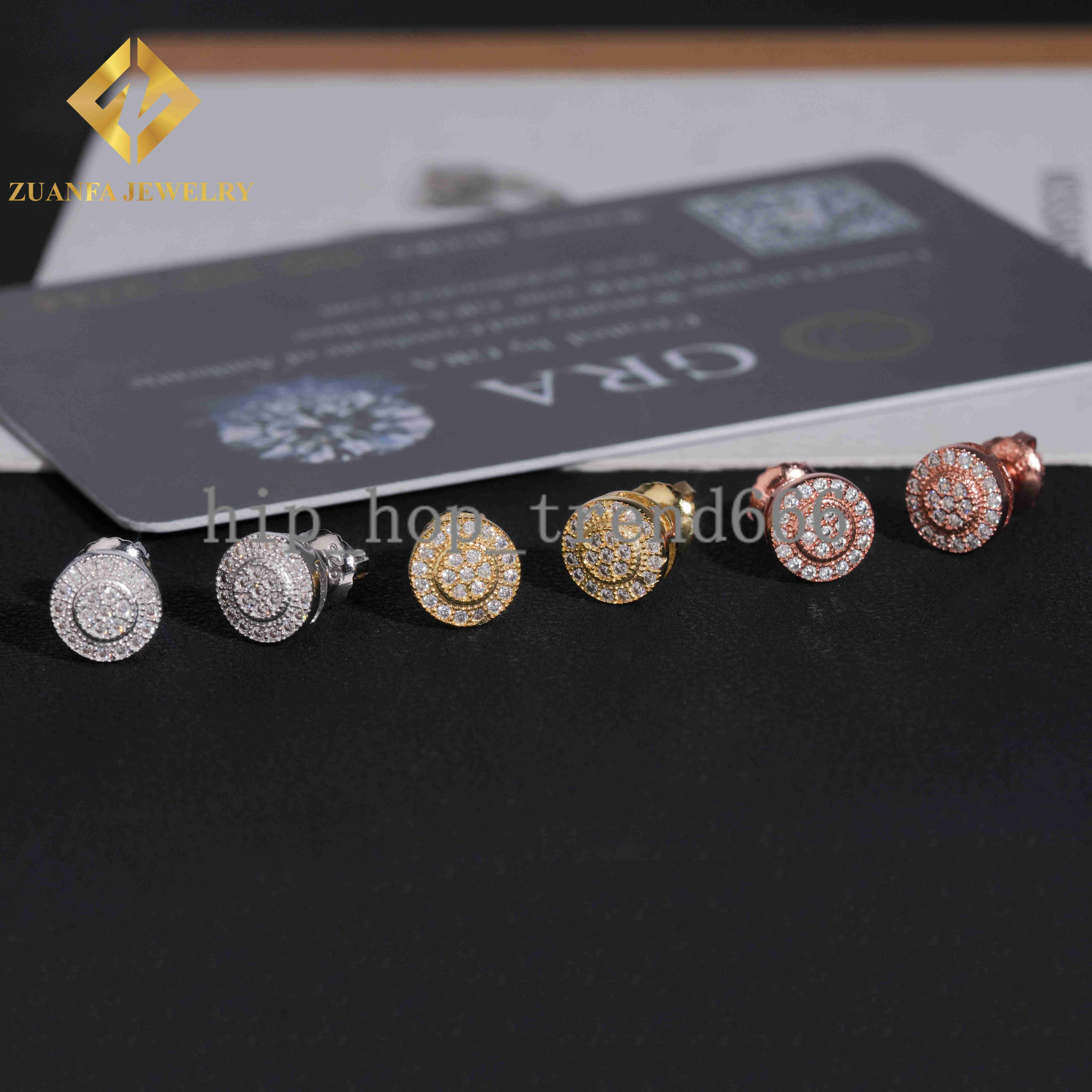Round Shape Stud Earrings 925 Silver 18K Gold Plated VVS Moissanite Stud Earring Fine Hip HOP Jewelry Men Women