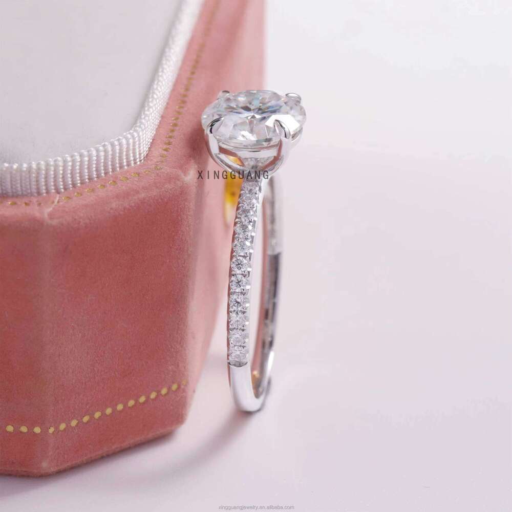 Fine Jewelry White Solid Gold Prongs 2CT Excellent Round Dia with Pave Band Moissanite Rings for Women Wedding