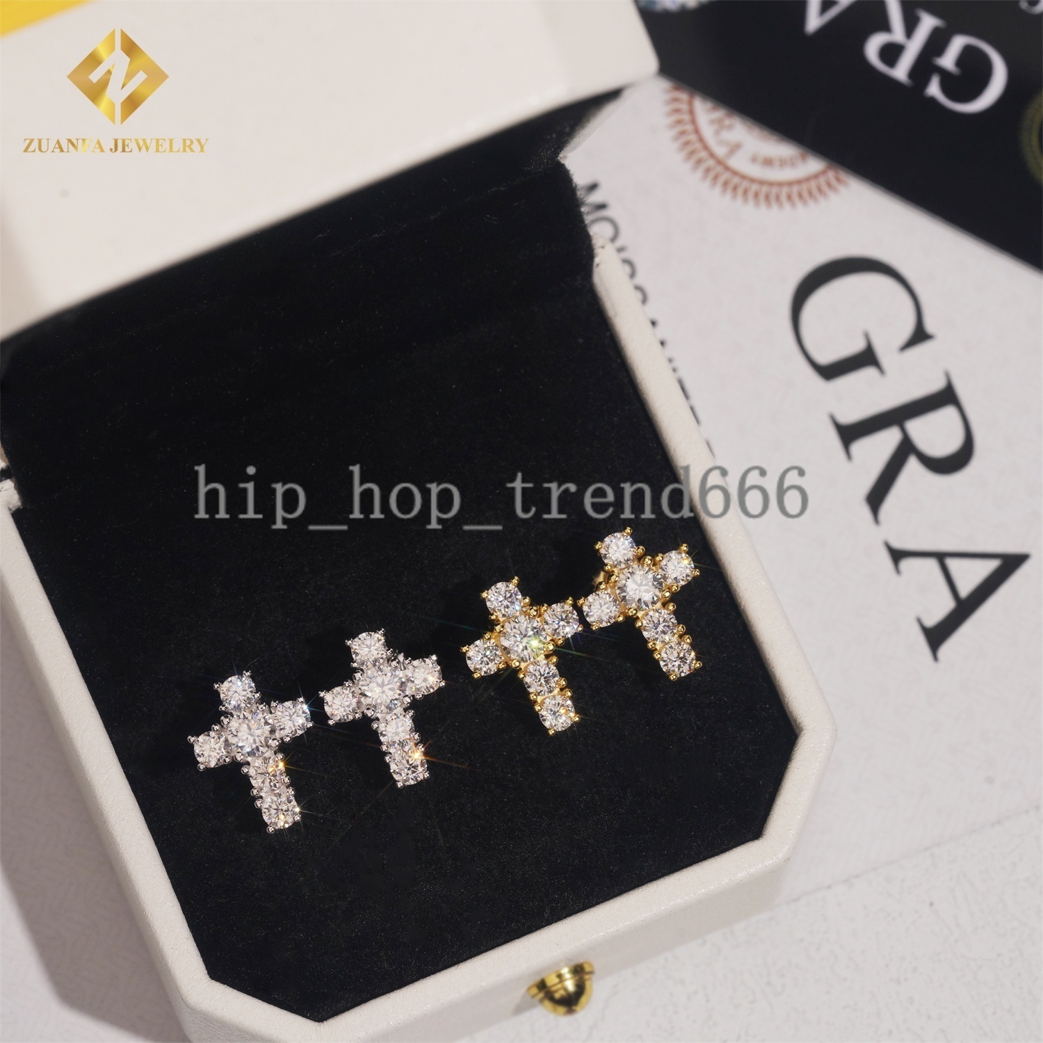 Bulk Drop Iced Out Hip Hop Cross Stud Earrings with Sterling Silver 925 Screw Backs and Moissanite Diamonds