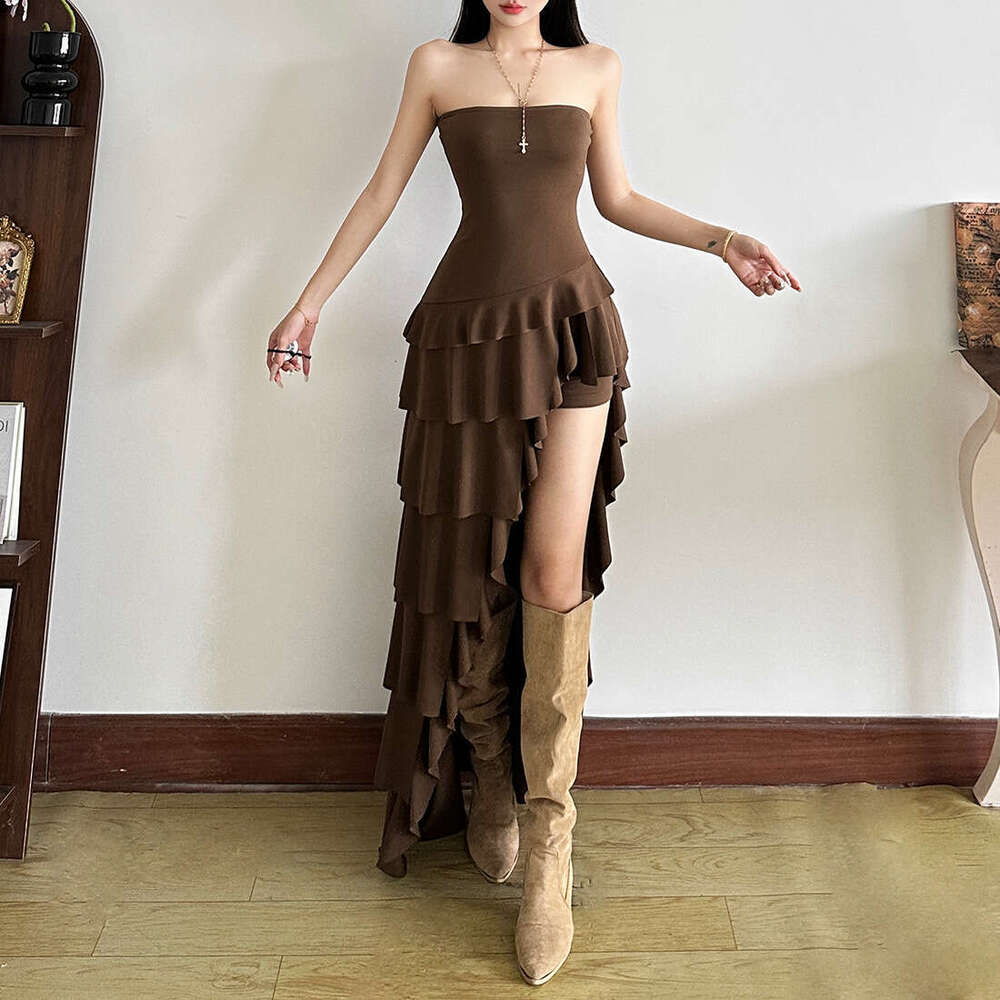 2025 Summer New Irregular Waist Slim Fit Elegant Fashion Casual Strapless Dress Women's Clothing da1