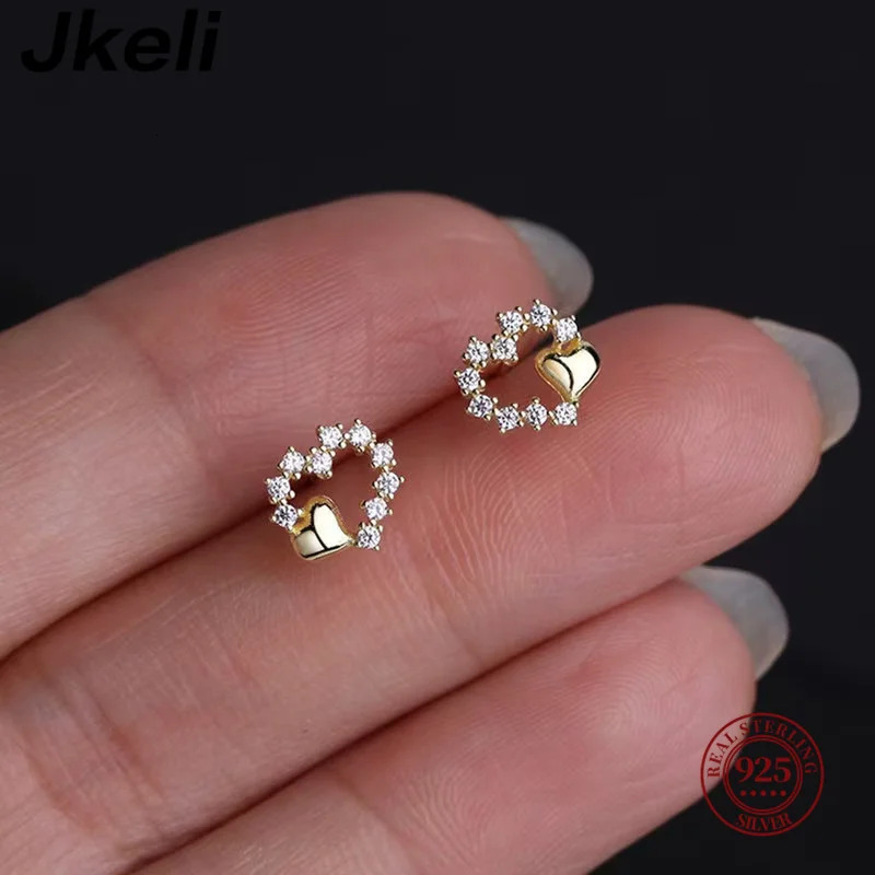 Jkeli Peach Heart Niche Simple INS Style Zircon Delicate Stud 18K Gold 925 Silver Earrings Small Ear Jewelry 250722