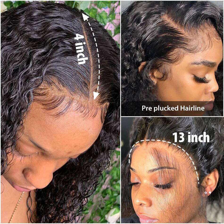 Brazilian Deep Wave Bob 13X4 Lace Frontal Human Natural Hairline Remy Short Curly Closure Wig Preplucked Baby Hair
