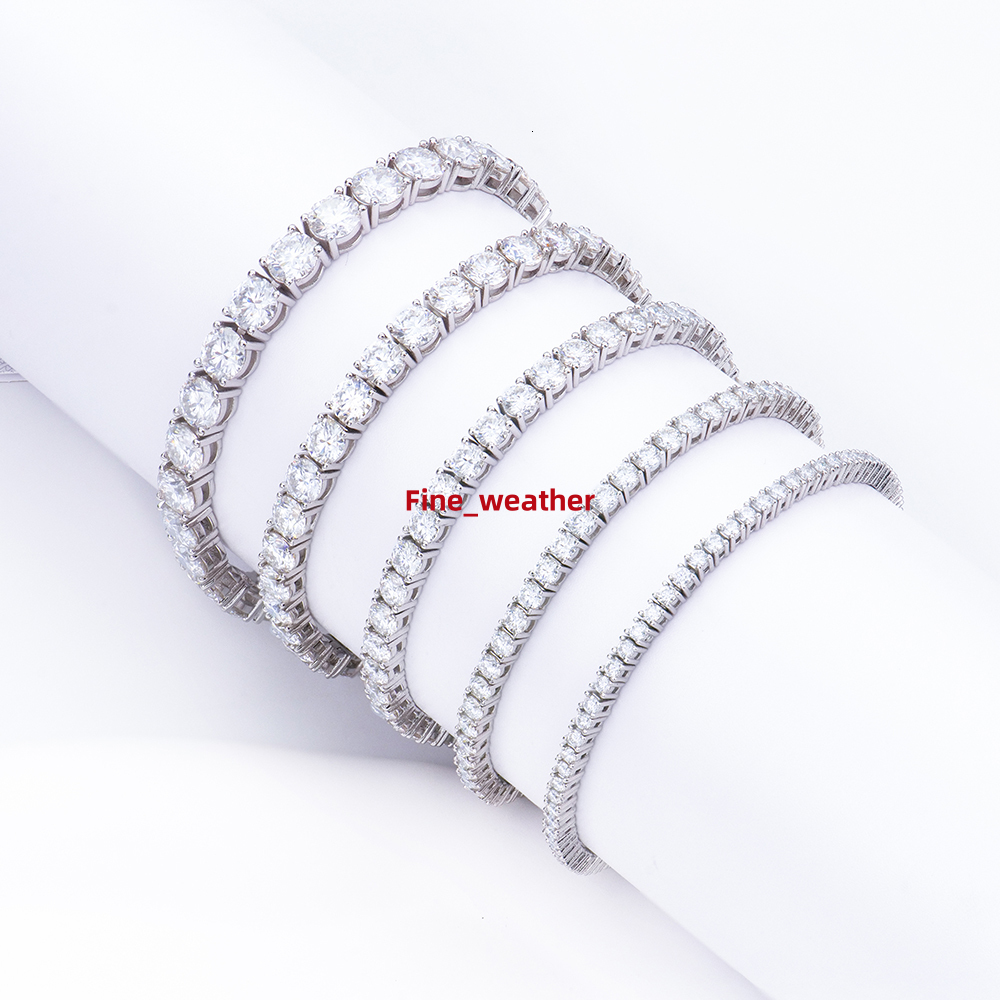 Moissanite Tennis Bracelet 925 Silver Fine Jewelry with D/VVS Iced Chain 2mm-6mm Sizes Rhodium Plated for Men and Women