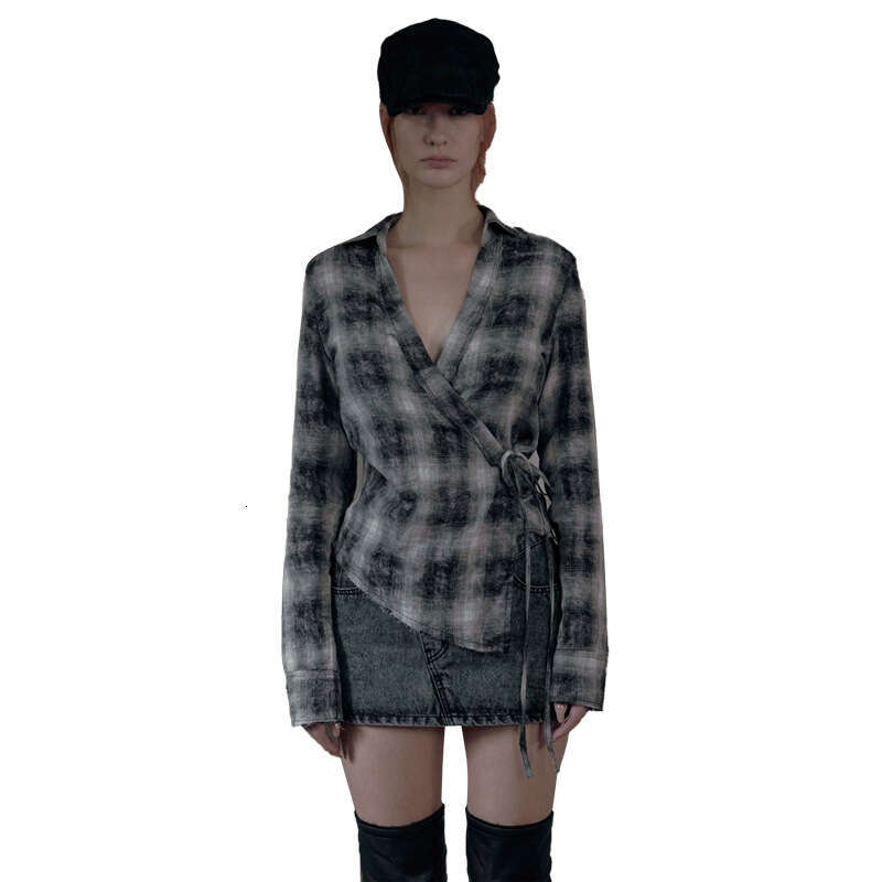 Women's Clothing 2024 Autumn New Street Fashion Plaid Long Sleeve Loose V-neck Cardigan Top a2d