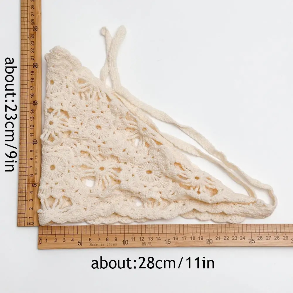 French Style Triangle Scarf Hat Knitted Headscarf Hollow Headband Towel Girl Hair Bands For Summer Travel Po Hair Accessories 250723