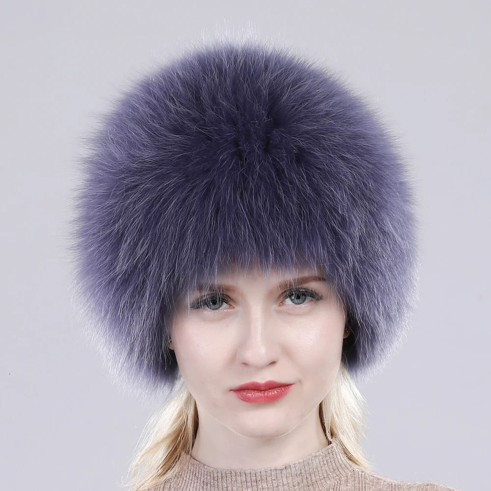 Russia Winter Fur Hat Outdoor Warm Knitted Women Fox Fur Bomber Hats Lady Quality 100% Genuine Fox Fur Caps 250724