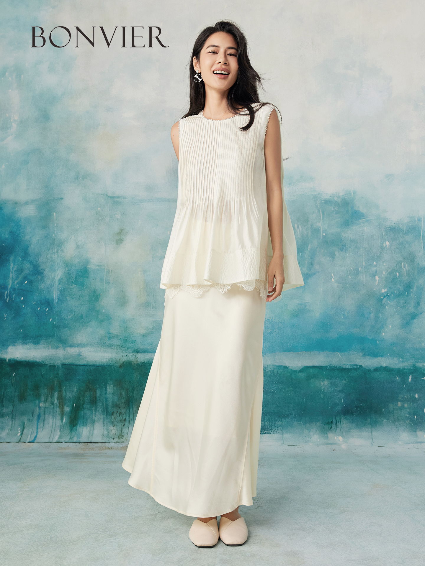 2025 Summer New High-Waist Slimming Elegant A-Line Skirt in Silky Satin High-End Design 6111805