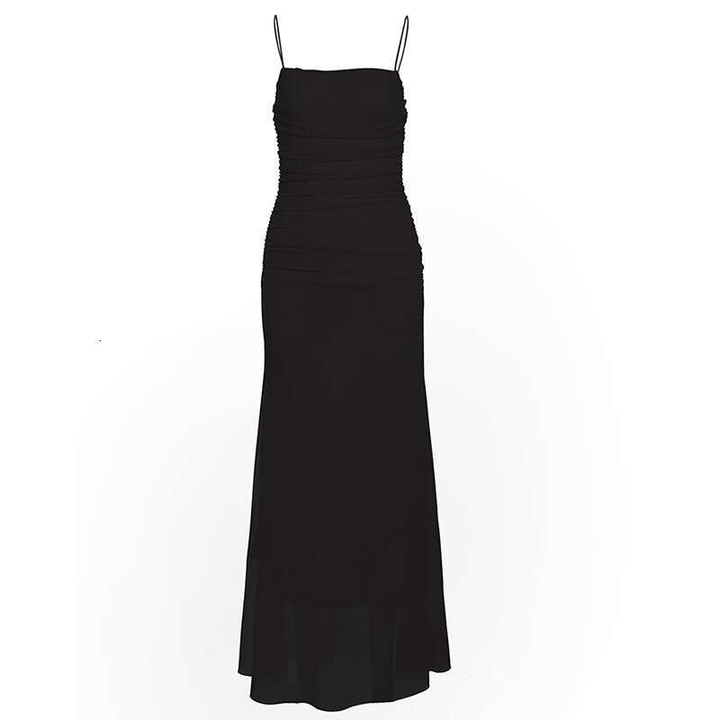 2025 Spring New Women's Solid Color Slim Fit High Waist Fashion Off-Shoulder Strap Dress 3b6