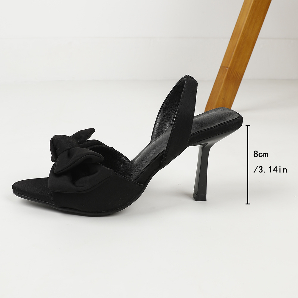 Designer sandals 2025 Summer New Bowknot Satin Hollow One-Strap Thin Heel Sandals Women's High Heels