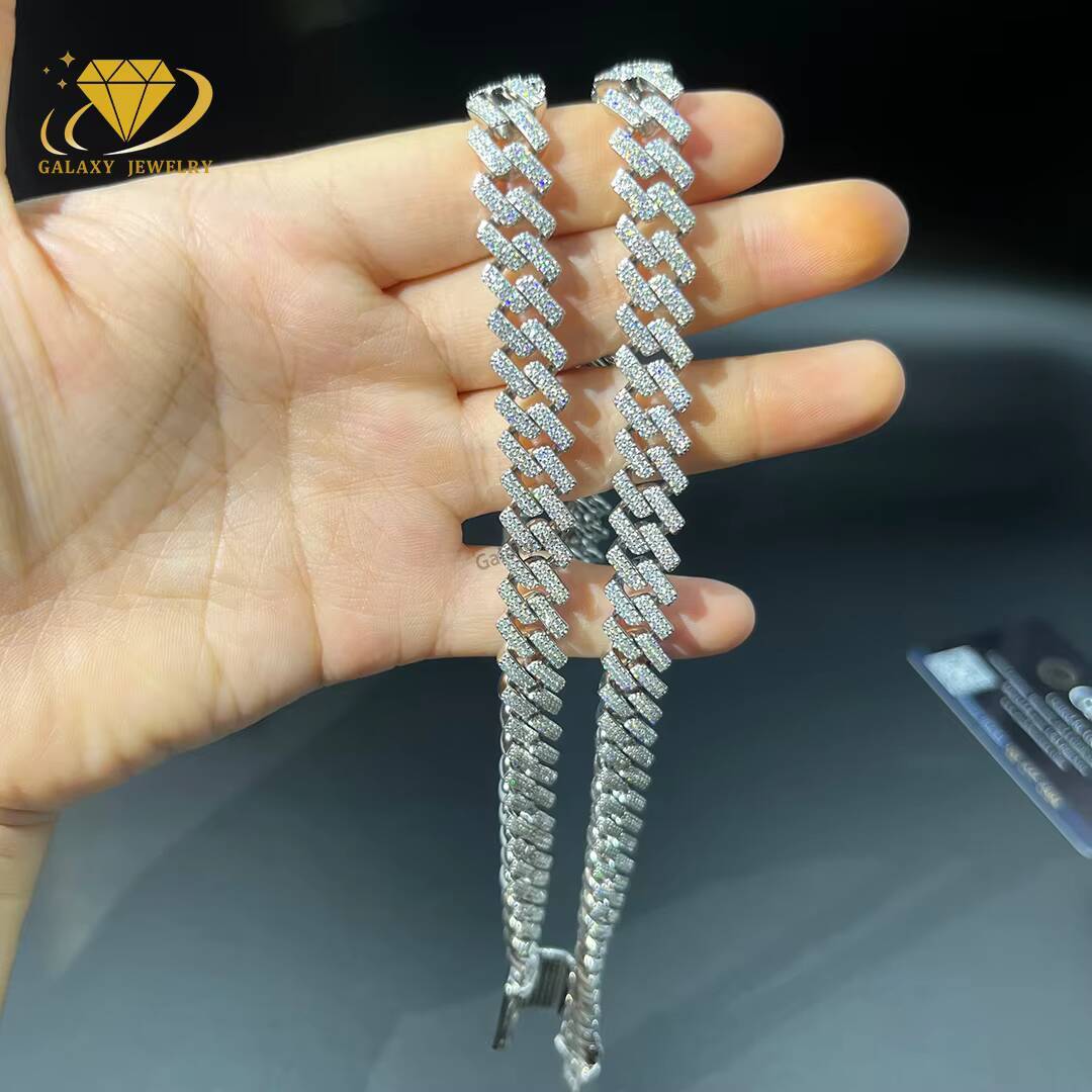Customs Not Easy to Tangle Style Cuban Chian Pass Diamond Tester 10mm-16mm S925 Iced Out D VVS1 Moissanite Cuban Link Chain