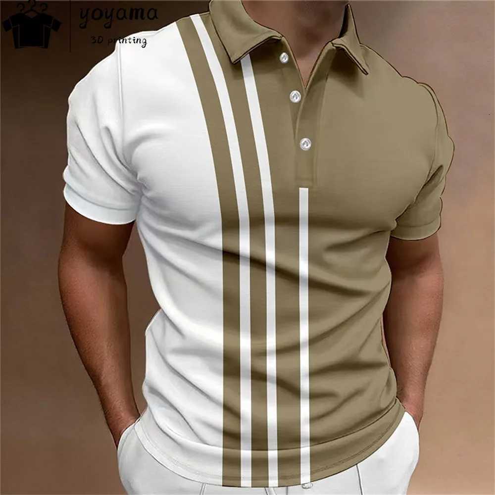 Fashion Polo Shirt For Men 3d Stripe T-Shirt Tops Summer Short Sleeve High Quality Polo Shirts Black Tees Casual Mens Clothing XJ250725