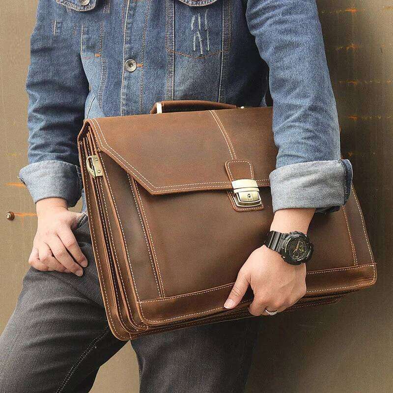 Formal Business Genuine Leather Briefcase 15 Inch Notebook PC Computer Bag Cowhide Messenger Bags For Male OLOEY