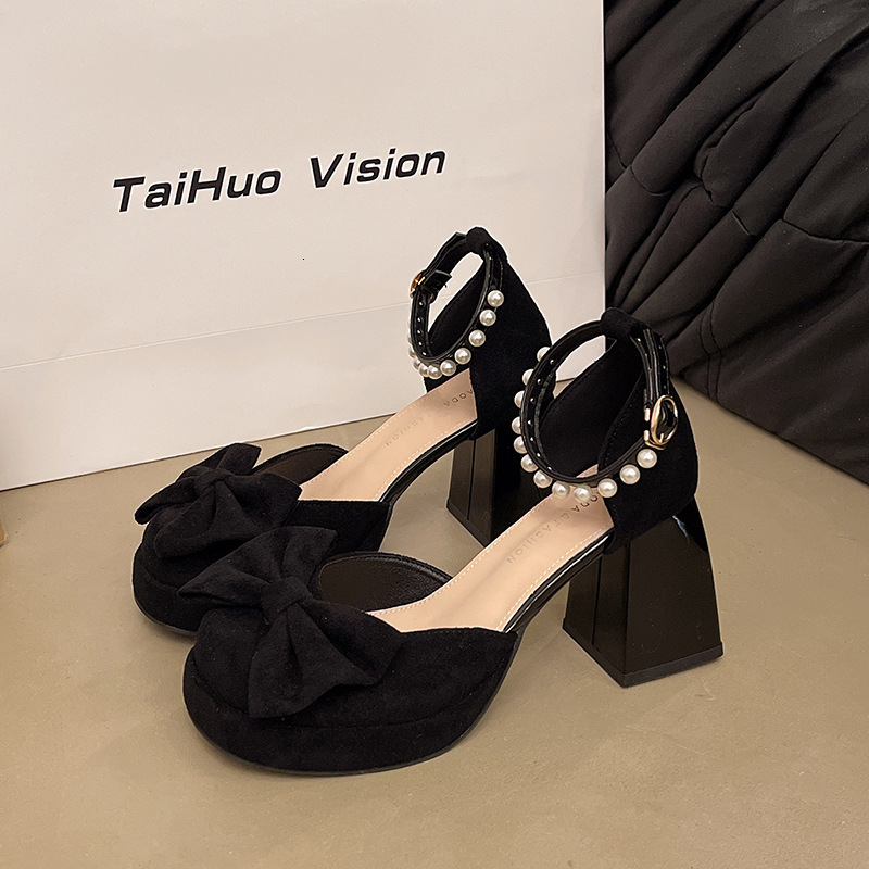 Ddmysports New French Style Mary Jane Dress Sandals Pink Buckle Chunky High Heels For Women Summer Outdoor Shoes