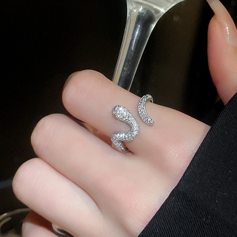 Gold Tone Snake Shaped Ring Pave Crystal Body & Green Gemstone Eyes Edgy Party Jewelry And Gift For Her High Quality Stylish Design