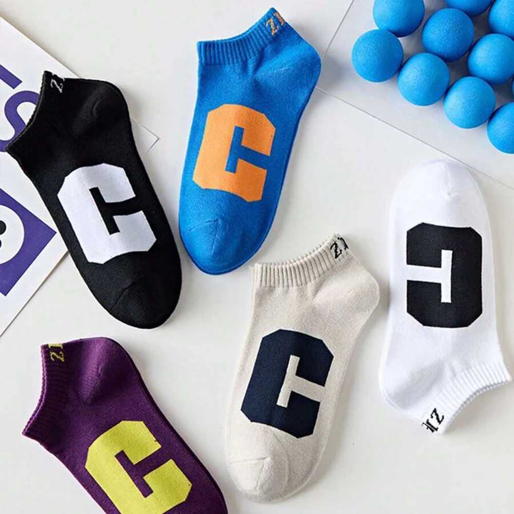 5 Pairs Men Boat Socks Summer Fashion Letter Casual Comfortable Breathable Suitable Men Outdoor Wear Sweat Absorbing Short Socks X250725