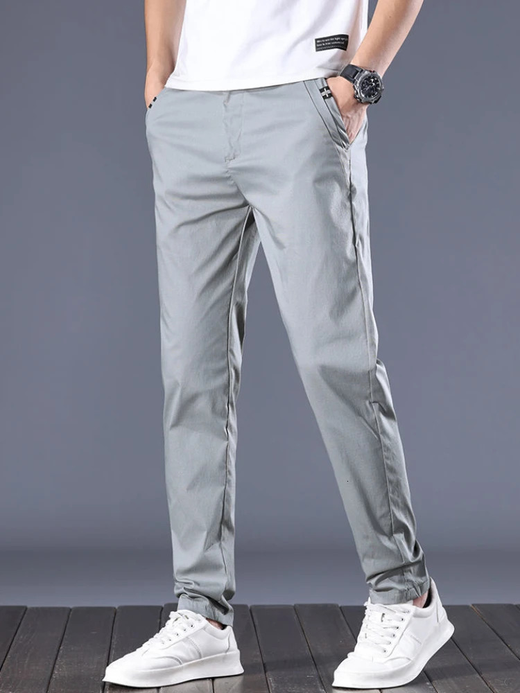 Social Tailoring Male Suit Trousers Cotton Gray Straight Business Chinese Homme Slacks Mens Summer Pants Classic Thin Casual Up 250725