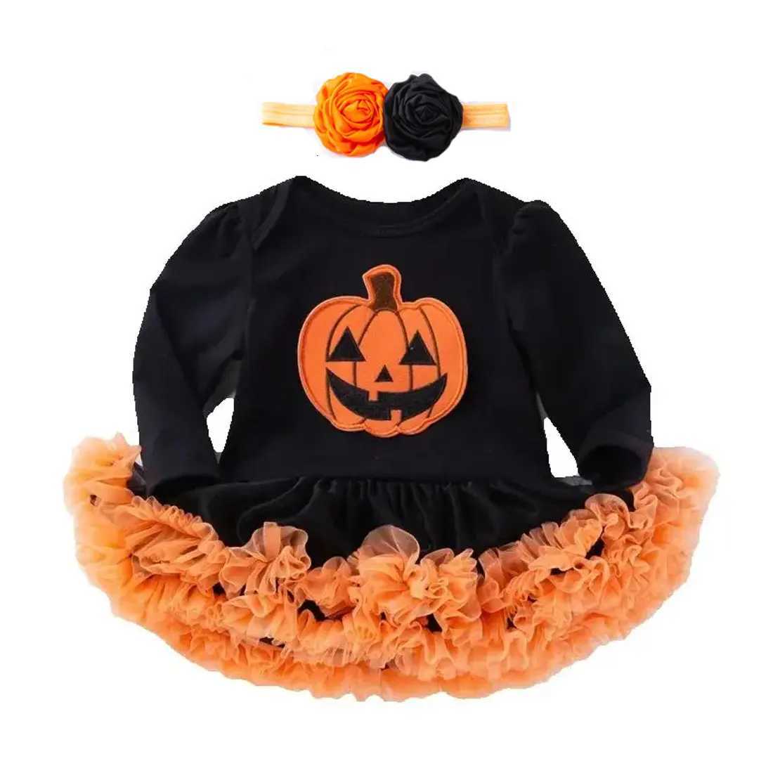 2025 Halloween Autumn and Winter Festive Par Infants and toddlers cosplay Pumpkin Print Cute Warm Short Skirt + Headband Z250725