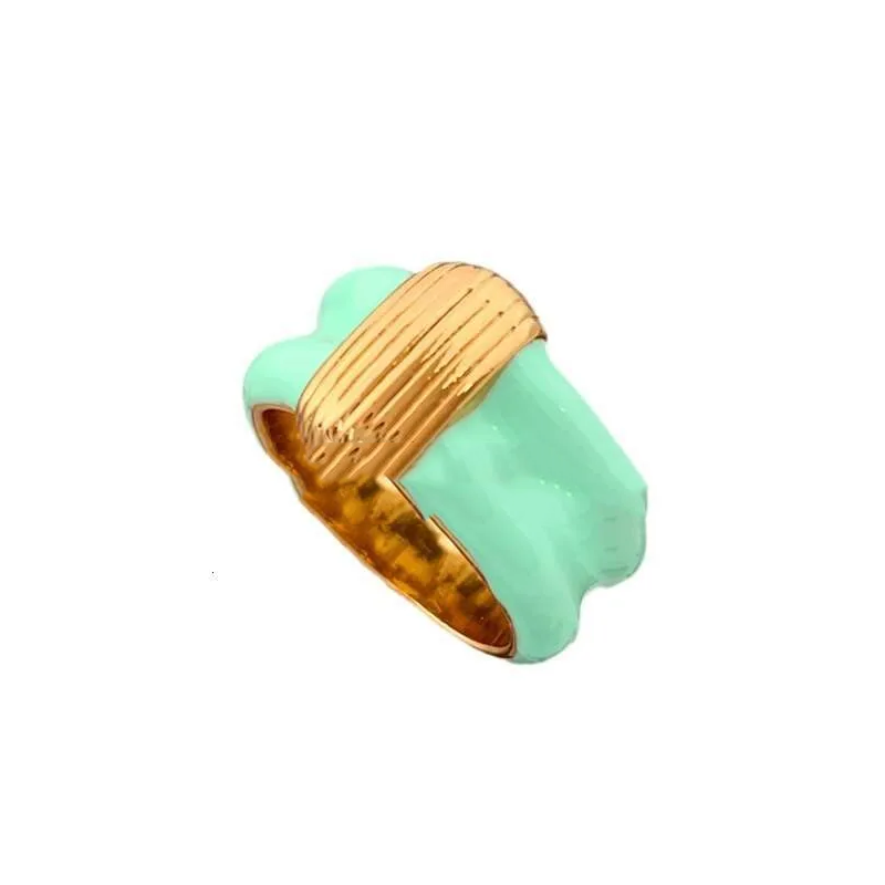 Gold-Plated Copper Vertical Stripe Handmade Enamel Dopamine Color Ring