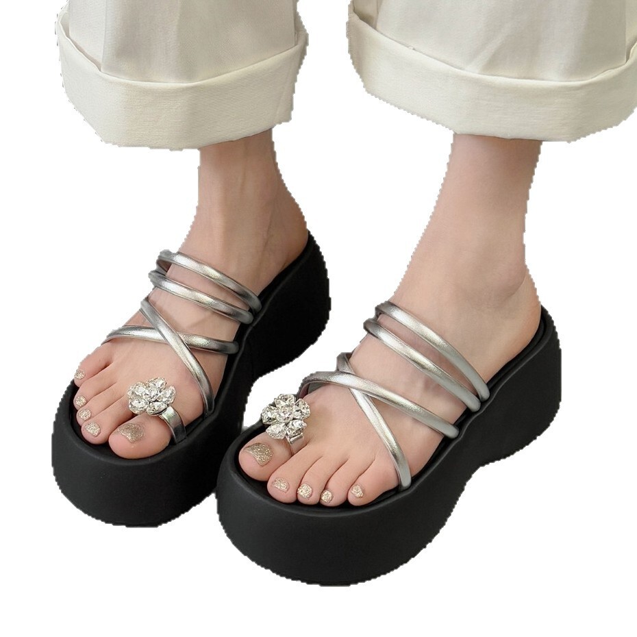 Ddmysports Fairy Style Beach Thick Sole One Strap Sandals For Women Outdoor Wear New Small Size Height Increasing High End Summer Outdoor Shoes