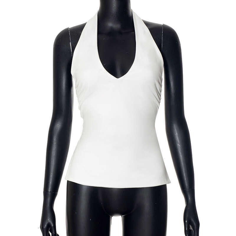 Y23tp756 Women's Spring New Halter Neck Pullover Slim Fit Patchwork Backless Solid Color Split Vest Top B5