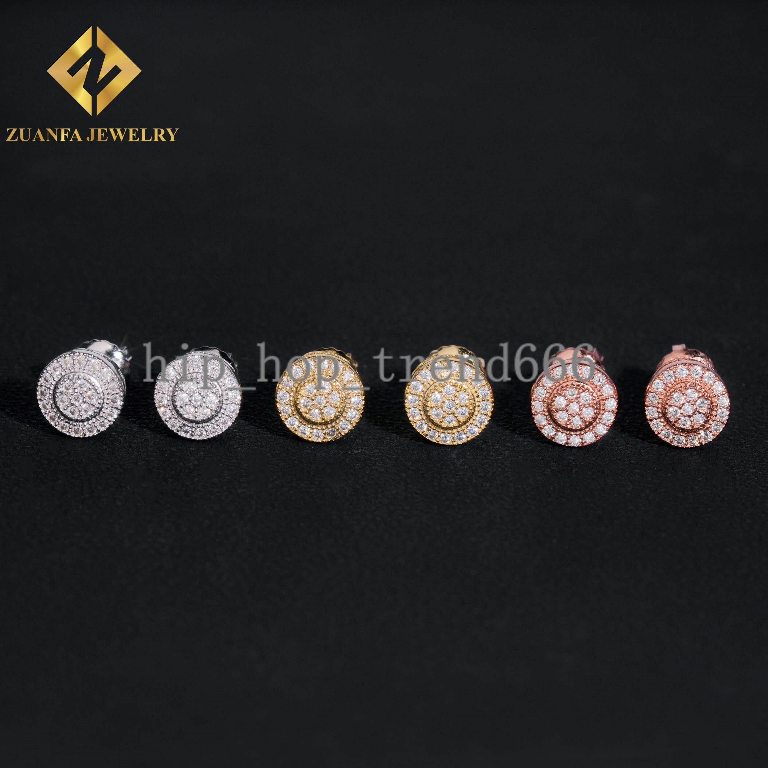 Round Shape Stud Earrings 925 Silver 18K Gold Plated VVS Moissanite Stud Earring Fine Hip HOP Jewelry Men Women