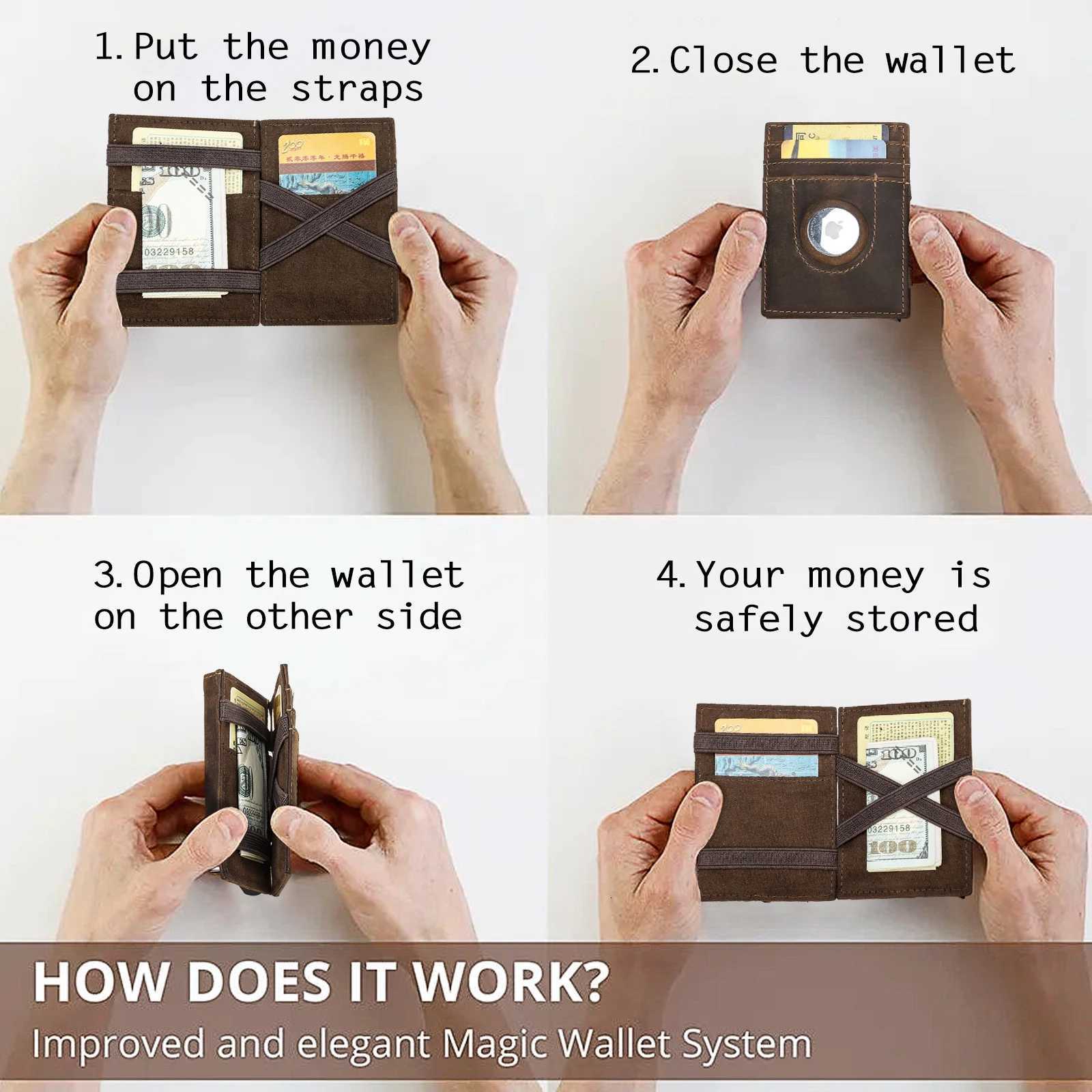 CONTACTS Genuine Leather Magic Wallets for Men RFID Holder Metal Slim Pop Up Minimalist Men Wallets Money Bag Purse Z250725