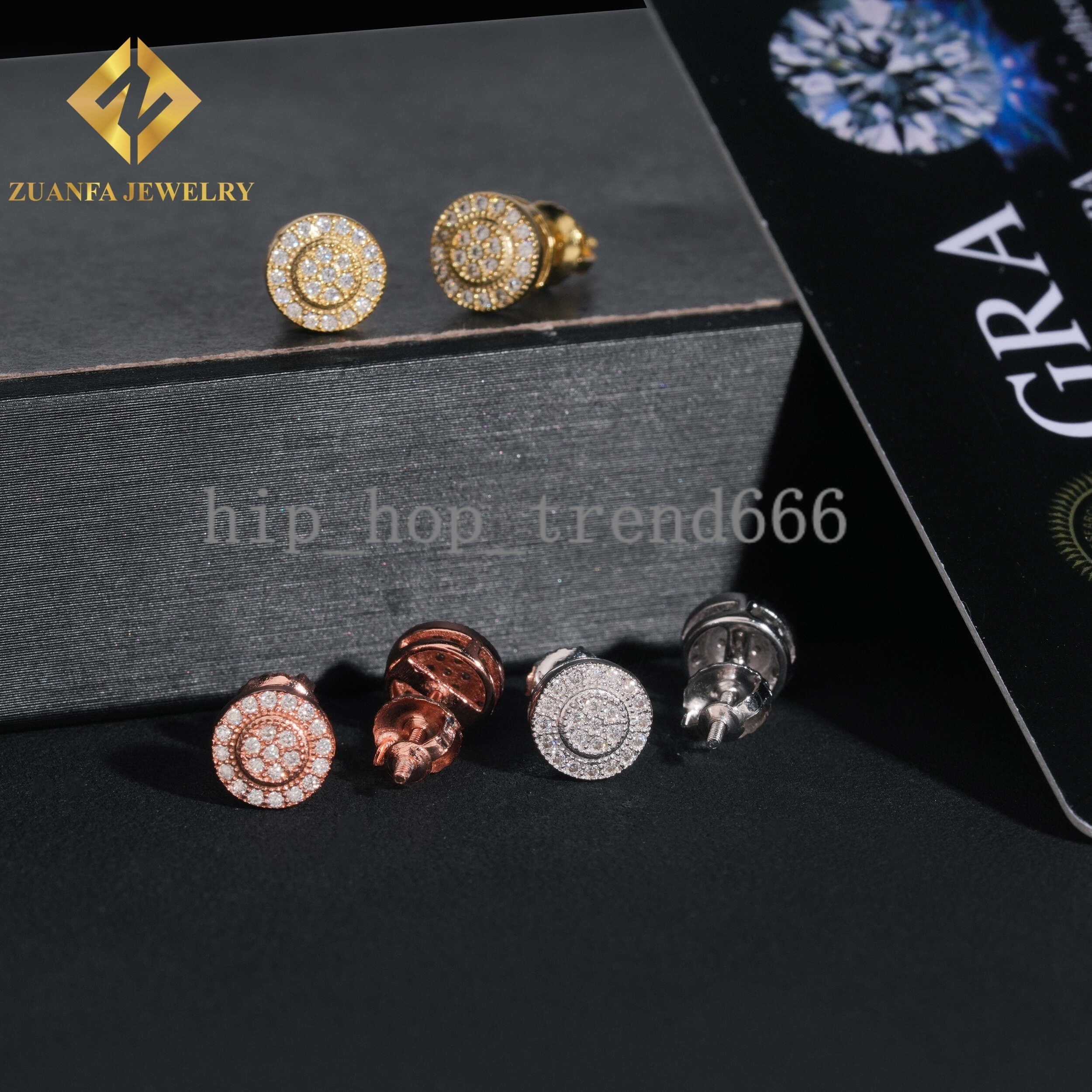 Round Shape Stud Earrings 925 Silver 18K Gold Plated VVS Moissanite Stud Earring Fine Hip HOP Jewelry Men Women
