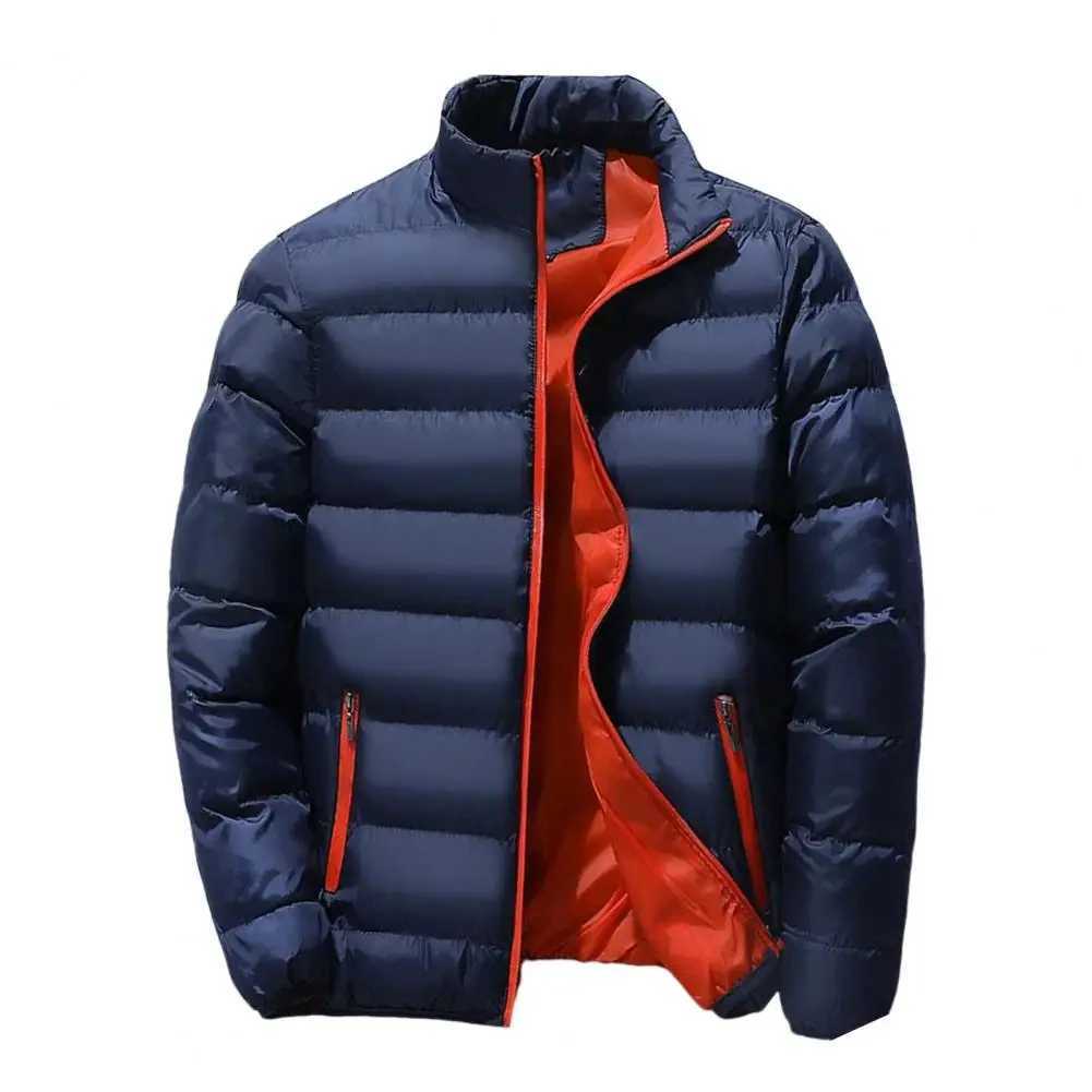 Mens Stand Up Collar Winter Zipper Thick Cotton Coat Solid Color Street Fashion Style M5XL Business Casual Zipper Jacket 2023 X2507251