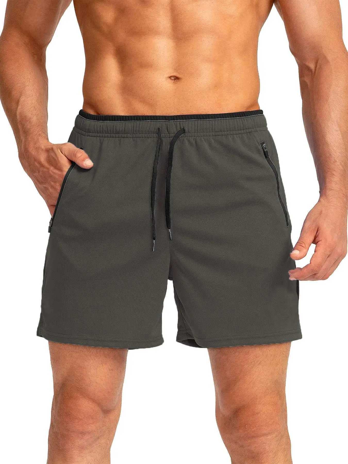 New style mens summer running shorts with zipper pockets quick-drying suitable for gym workouts - 5-inch mens shorts W250724