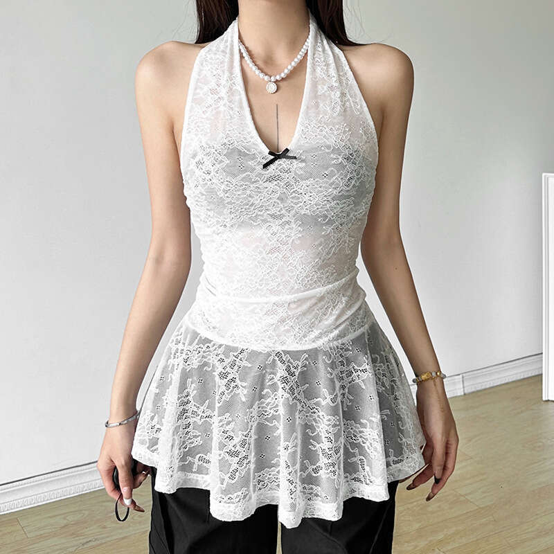 2024 Summer New Women's Solid Color Slim Street Fashion V-Neck Halter Sleeveless Top c25
