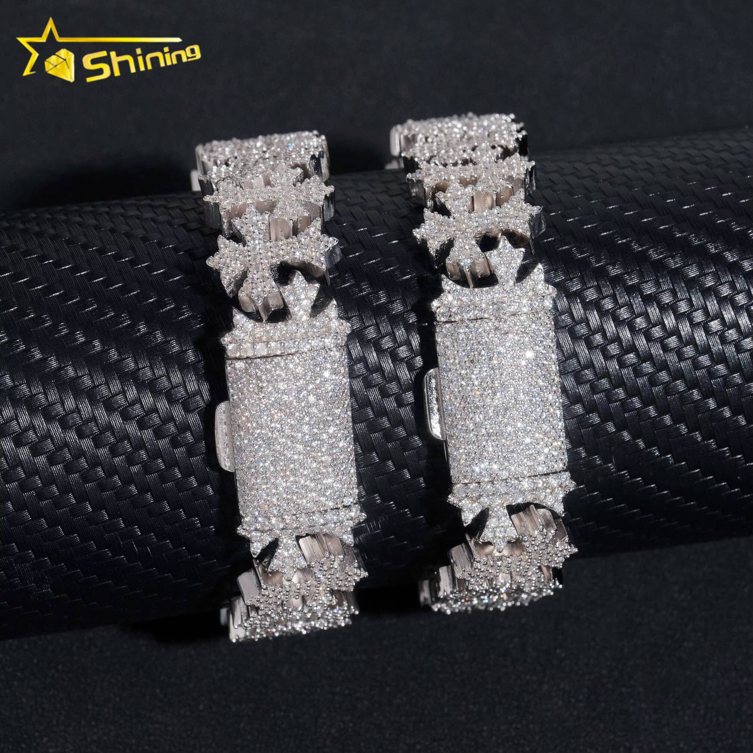 Pass Diamond Tester New Design 925 Sterling Silver 16MM Cross VVS Moissanite Cuban Link Chain Bracelet