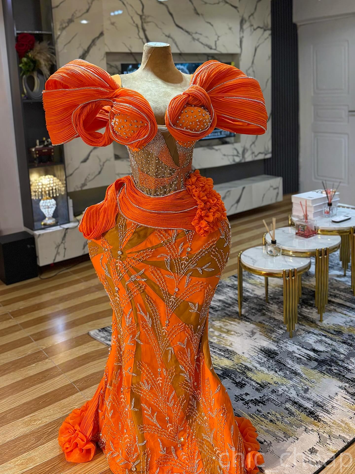 Mermaid Orange Prom Dresses 2025 Beaded Crystals Flowers Stylish Evening Formal Party Second Birthday Engagement Gowns Plus Size Dress For Special Occ