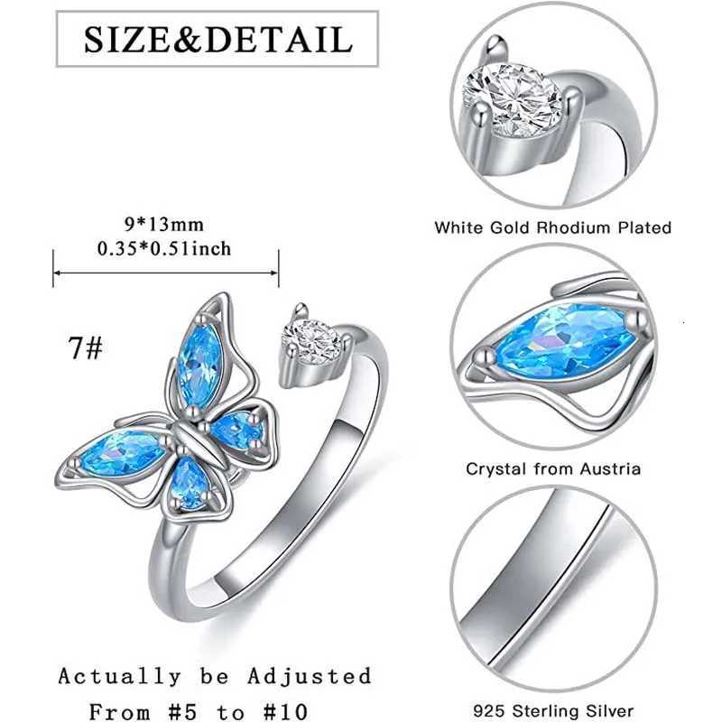 SMJEL Fidget Rotating Ring for Womens Anxiety Multi Crystal Flower Eyes Butterfly Animal Ring Rotating Pressure Resistant Wedding Jewelry W250417