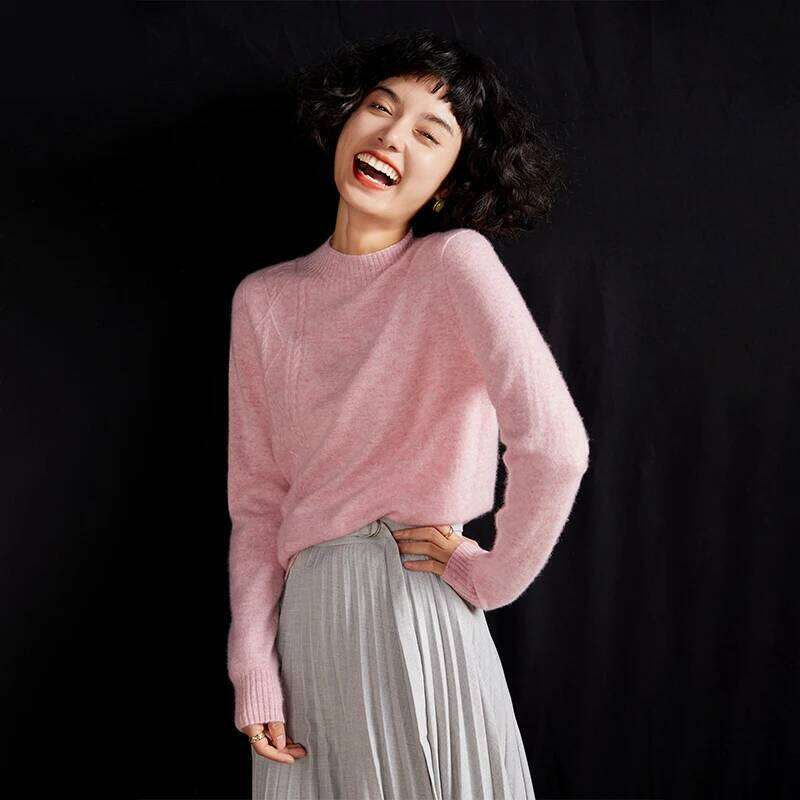 Women's Pullover Autumn/Winter 100% Pure Cashmere Casual Solid Knit Sweater Half Turtleneck Loose Tops All-Match Blouse MDNG