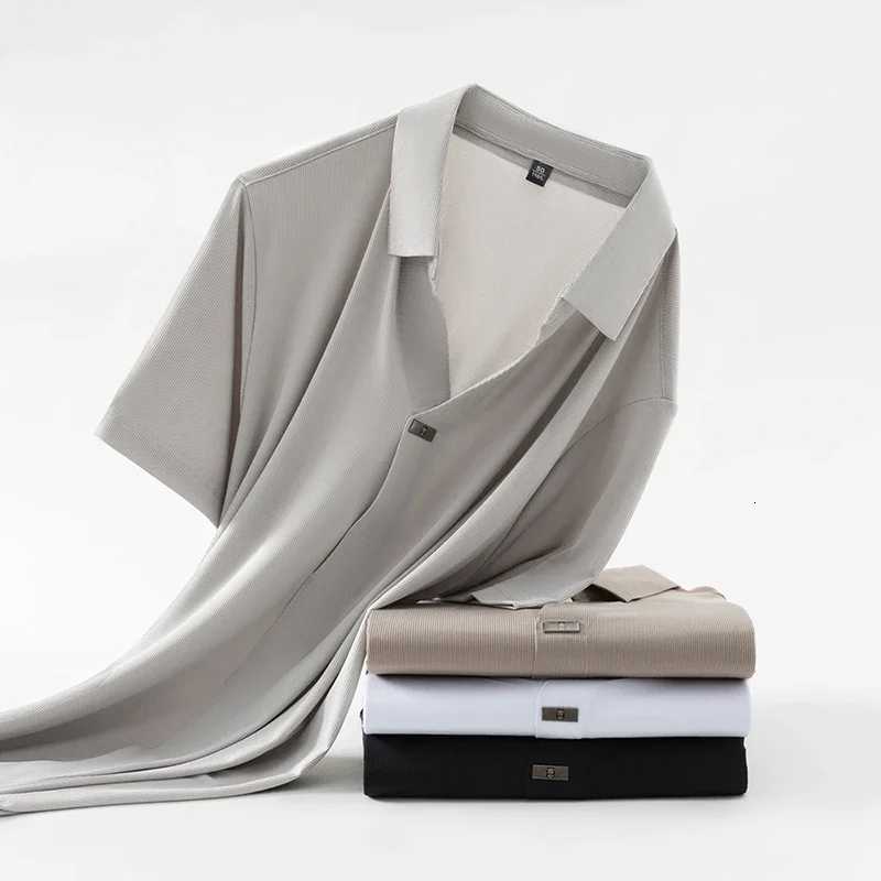 2025 New Mens Casual and Fashionable Solid Color Short Sleeve Polo Shirt Comfortable and Versatile Summer T-shirt XJ250725