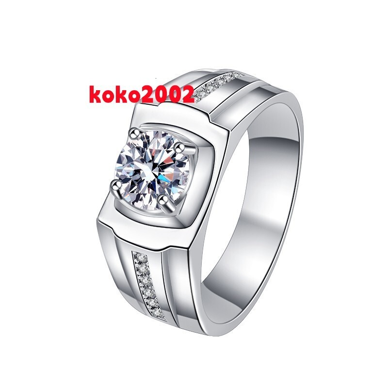 Factory Price Fine Jewelry VVs1 Moissanite 1Ct Round Brilliant Zircon S925 Sterling Silver Rings Band of Men