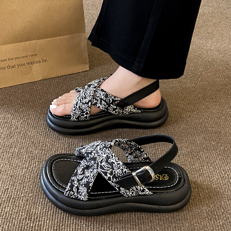 Ddmysports Platform Summer New Chinese Style Cross Strap Comfortable Wedge Sandals For Women Trendy Outdoor Shoes