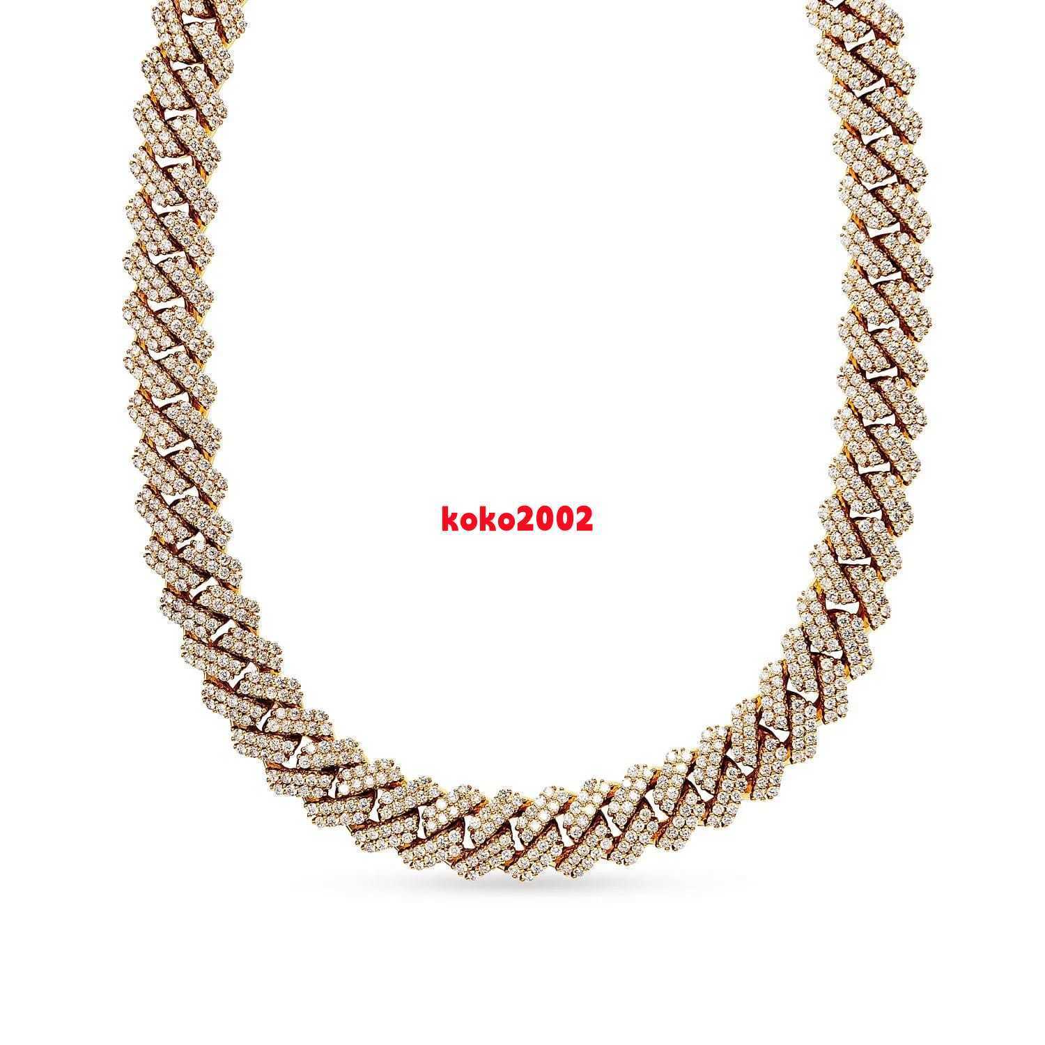 Iced Out Moissanite Diamond Cuban Link Chain Classic Yellow Gold Design in Sterling Silver for Engagement Party Anniversary