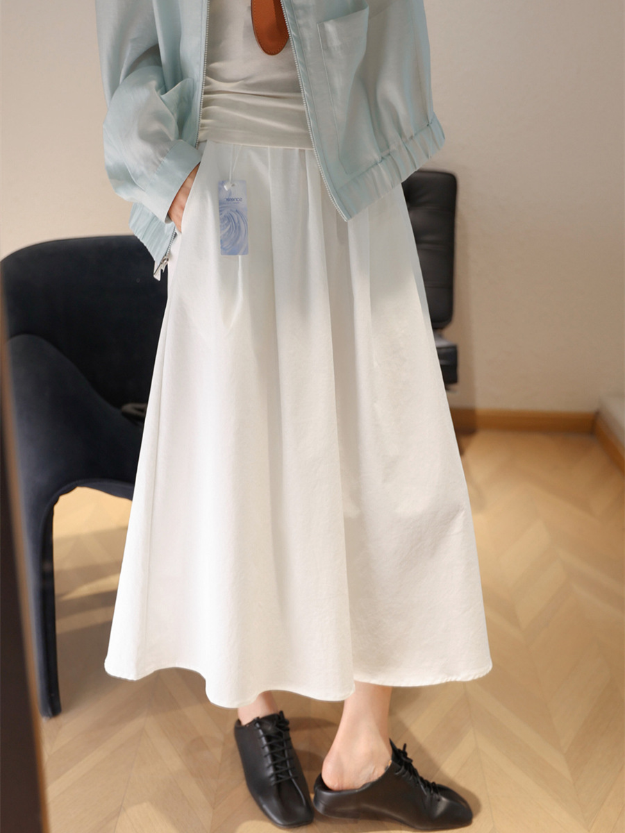 KK5260 Solid color loose French temperament A-line skirt female spring and summer high waist medium length umbrella skirt