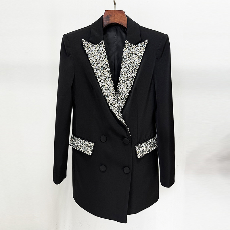Women Suits Luxury Diamond Mid-length Tuxedos Customized Handcrafted Suit Jacket