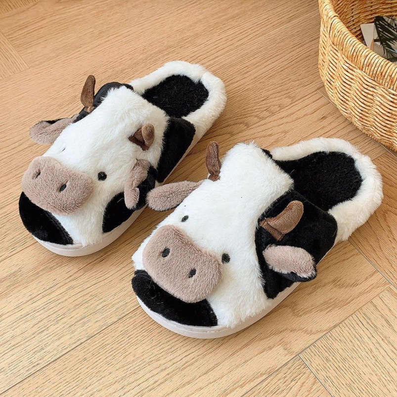 Cow Fur for Women, Autumn and Winter Indoor Cotton Slippers, Home Warm Thick Sole, Thickened Men's Slippers