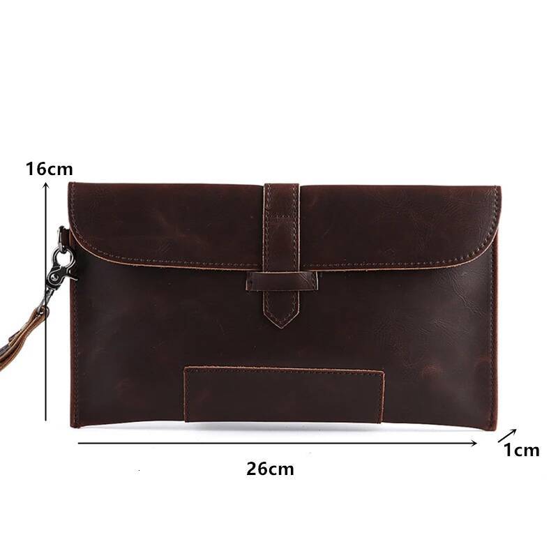 Crazy Horse Leather Vintage Fashion Envelope Clutch For Men Small Purse High Quality Clutches Bag Man Handbag