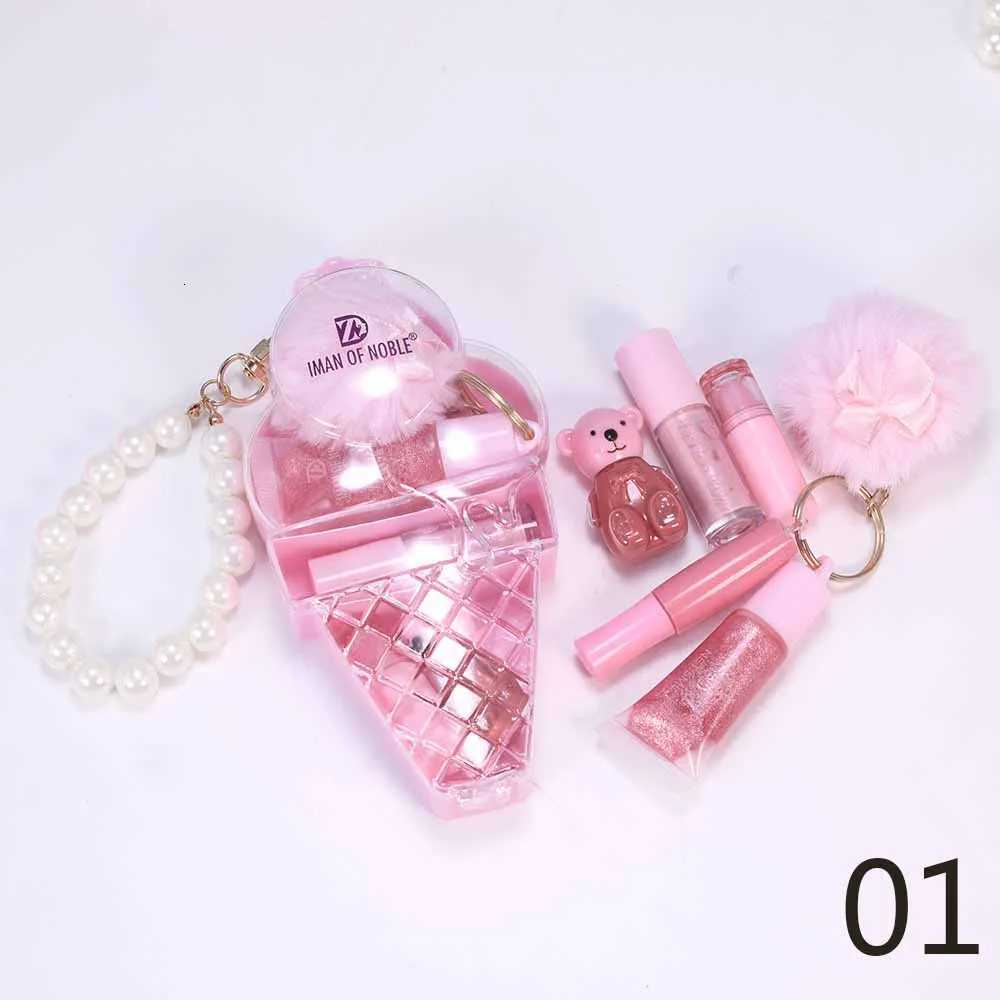 Cute Ice Cream Bear Lip Gloss Set Keychain Lip Gloss Waterproof Longlasting Girls Lips MakeupXJ250724