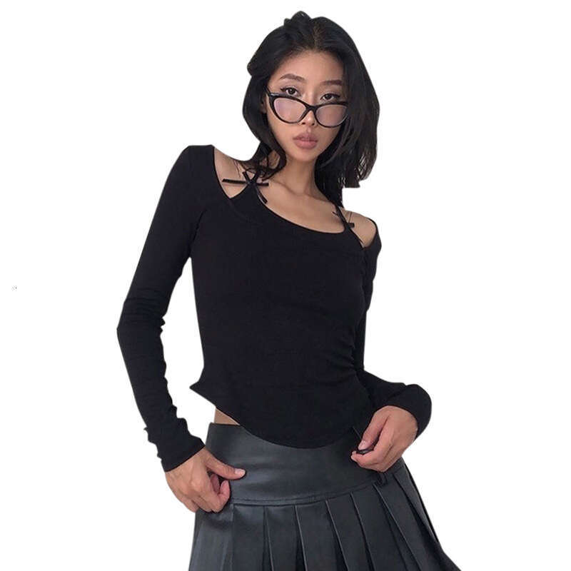 Y23tp571 Women's Fashion Autumn Ins New Solid Color Halter Neck Tie Long Sleeve Bow Top T-Shirt For Women B5
