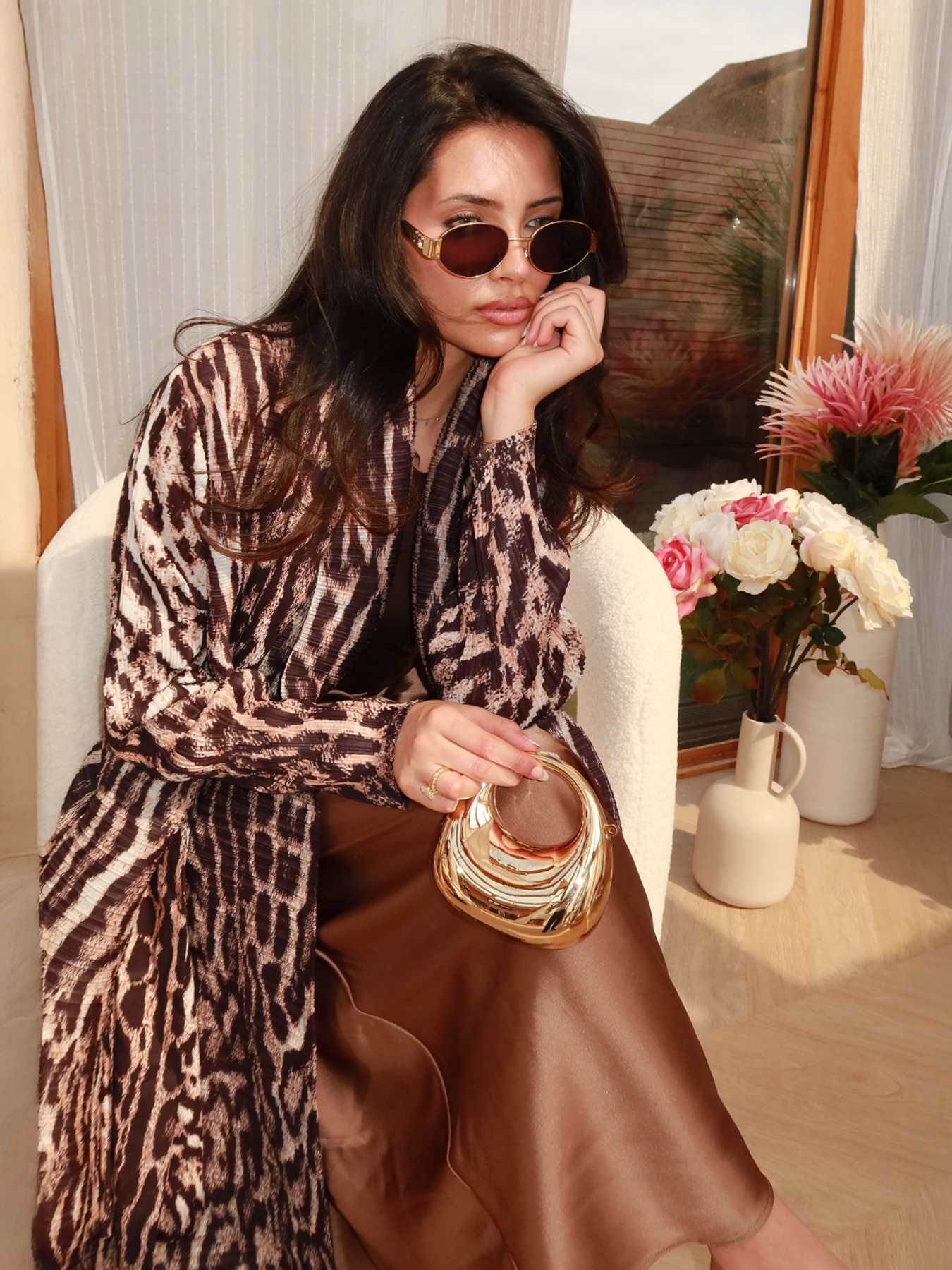 Long robe coat Ethnic Clothing The Middle Eastern printed pleated robe coat is elegant in Arab style NZ021