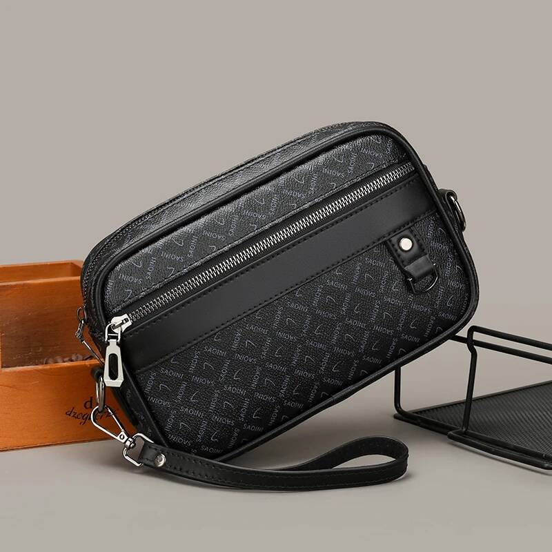 Business Men's High Quality Soft PU Leather Man's Handbag Shoulder Multi-Functional Men Clutch Bag With Waist Strap Sac