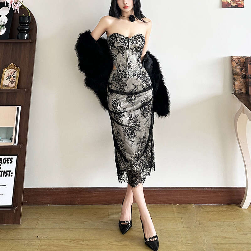2024 Autumn Winter New Women's Solid Color Slim Fit Tube Top Vest Fashion High Waist Skirt Set 7f0