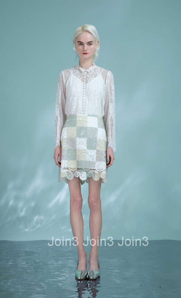 Summer New High Waist A-Line Skirt Versatile Elegant Short Skirt Plaid Lace Half Skirt 1017