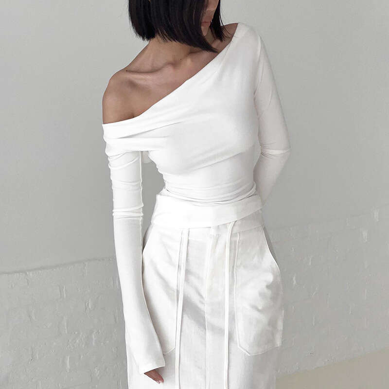 Y23tp409 Women's Fashion Autumn Winter New Solid Color Swing Collar Long Sleeve Backless Tie Sexy Top T-Shirt For Women B5