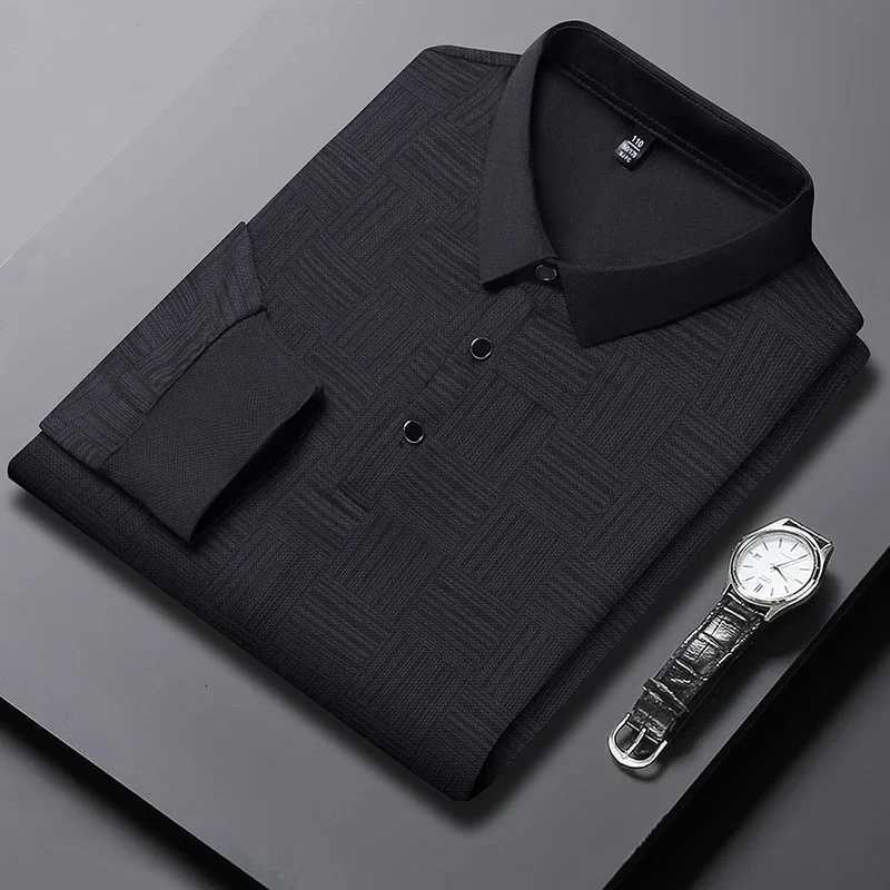 New Mens Business Casual Long Sleeve Shirt Solid Color Polo Shirt Fashionable Breathable Comfortable Versatile Top XJ250725